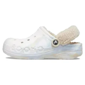 Baya Lined Clog med fuzzrem och marmorerad klack ”White Multi”
