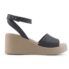 Brooklyn ankelremssandaler med kilklack ”Black Beige”