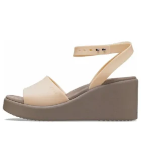 Brooklyn ankelremssandaler med kilklack ”Cream White Brown”