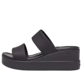 Brooklyn Double Strap Round Toe Mid Wedge Slides ”Black”