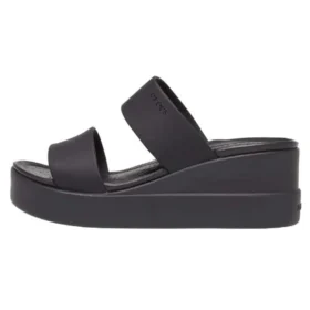 Brooklyn Double Strap Round Toe Mid Wedge Slides ”Black”