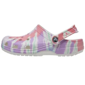 Classic Clog med krokmönster, Crocs, platta skor, sportiga, färgglada blå sandaler