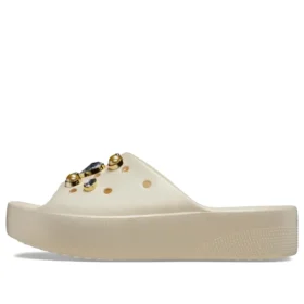 Classic Crystals Pearls Platform Slides ”White”