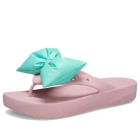 Klassiska plattforms-Flip-flops med rosett ”Pink Teal”